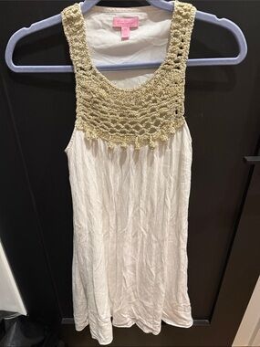 Lilly Pulitzer Cream Midi Dress with Gold Crochet Yoke